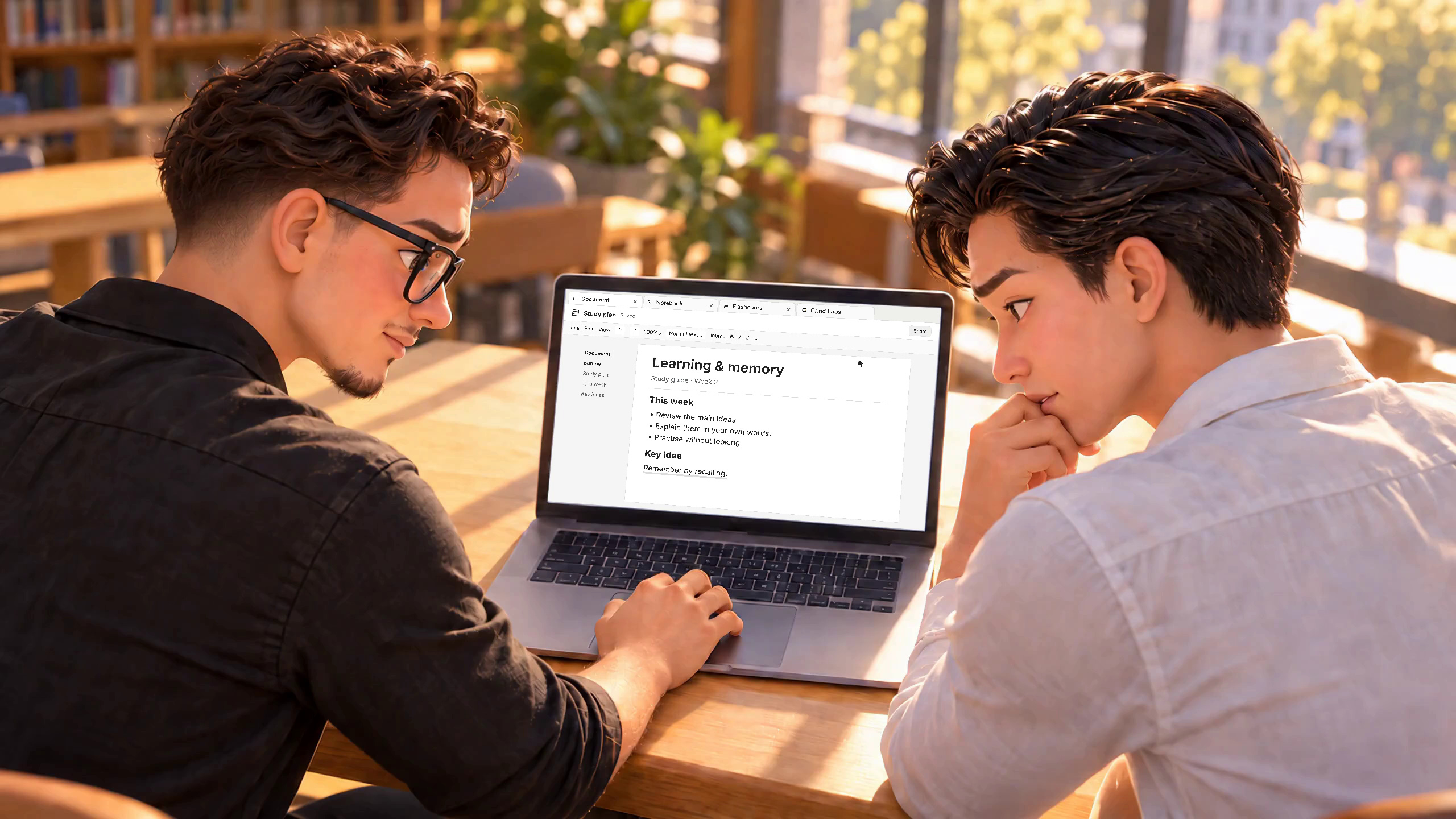 The two founders work together at their laptop.